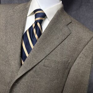 Vintage Sport Coat‎ 44L Brown Lambswool Herringbone Tweed Canada Blazer 3Btn *